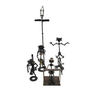 Handmade Metal Art Rustic NUTS and BOLTS 4 Figurines Streetlight 18" Bicycle Vin